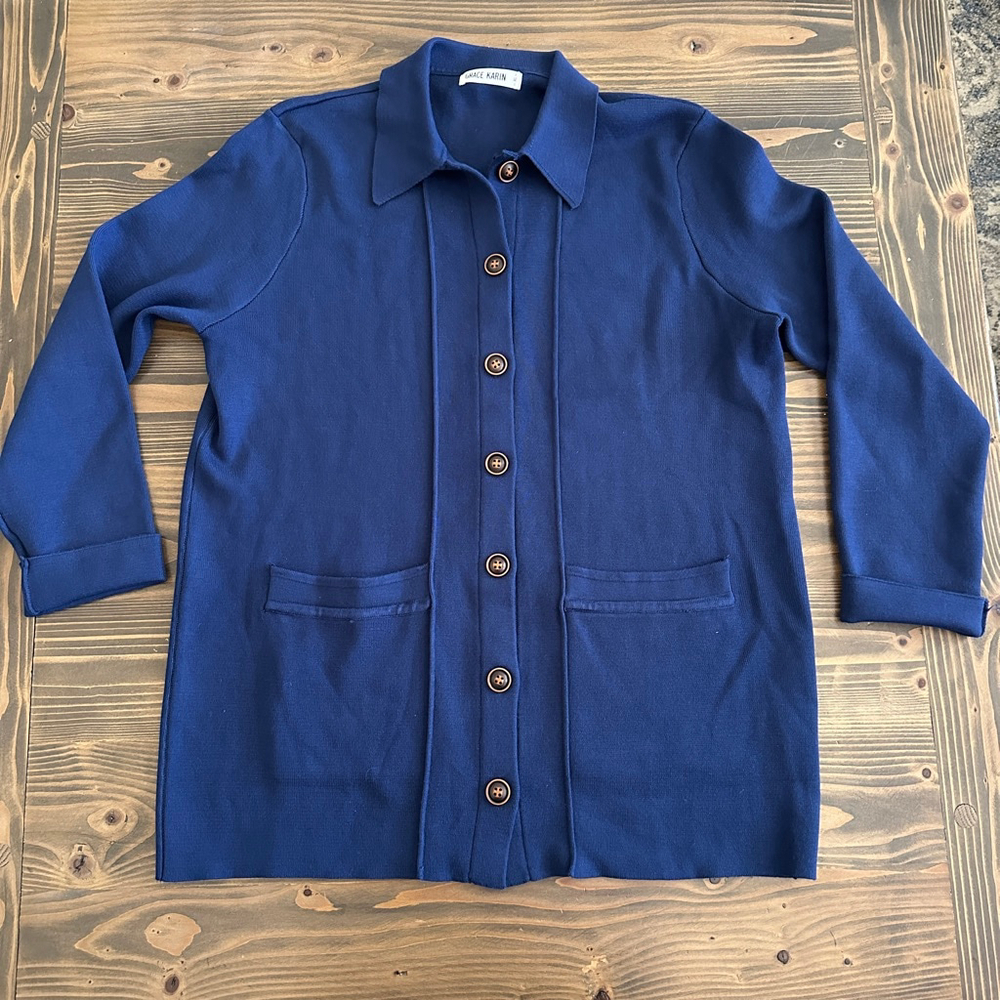 Women’s GRACE KARIN Blue Button Front Cardigan Sweater XL